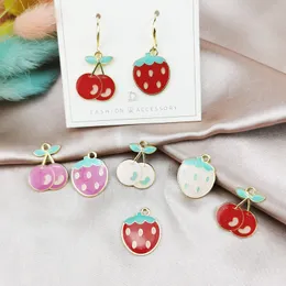 Apeur 10st / lot smycken gör dropplegering charm hänge tillbehör röd jordgubbe körsbär emalj f1019