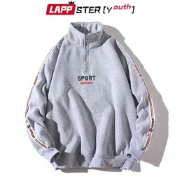 Lappster-Gençlik Spor Fermuar Hoodies Harajuku Erkekler Kore Modası Yan Çizgili Hoodies Erkek Japon Streetwear Giyim 211217