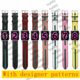 G fashion armband för Apple Watch Band 41 mm 45 mm 42 mm 38 mm 40 mm 44 mm iwatch 1 2 34 5 6 7 band Läderarmband Fashion Stripes ivy001