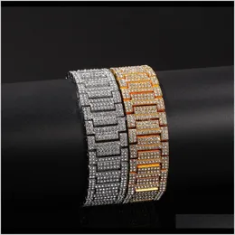 ID, 식별 드롭 배달 2021 21mm Big Wide Watch Band Link Chain 힙합 랩퍼 보석 금 Sier Bracelets dgqth