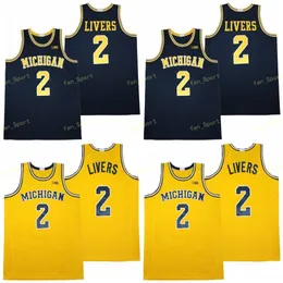 NCAA Michigan Wolverines Basketball 2 Isaiah Livers College Jersey Colore della squadra Blu navy Giallo Puro cotone Traspirante Alto Buono