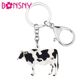 Bonsny Acryl Süße Cartoon Milch Kuh Rinder Schlüsselanhänger Ring Trendy Geldbörse Auto Schlüssel Kette Einzigartige Schmuck Für Frauen Mädchen Geschenke g1019