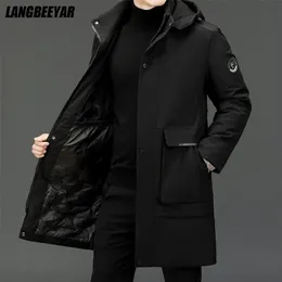 Верхний сорт зимний дизайнер бренда длинные случайные моды Parka куртка мужская ветровка верхняя одежда сгущает тяжелые пальто одежды мужчин 211204