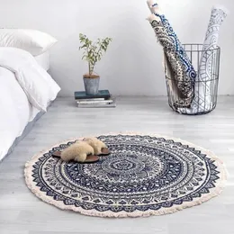 Carpets 29 Round Carpet Bedroom Boho Style Tassel Cotton Rug Hand Woven National Classic Tapestry Sofa Cushion Tatami Floor Mats
