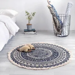 Mattor 29 runda mattor sovrum boho stil tassel bomull matta handvävning nationell klassisk tapestry soffa kudde tatami golvmattor