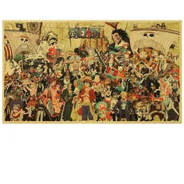 Naklejki ścienne Retro Papier Kraft One Piece Rodzina Portret Plakat Home Decoration Akcesoria Obrazy Dzieci Prezent Anime Banery