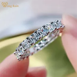 Wong Rain 925 Sterling Silver Asscher Cut Creato Gemma Personalità Coppia Anello Fascia Gioielleria Raffinata Regalo di Compleanno 211217