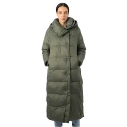 女性の長い降りたジャケットパーカーアウトウジングとフードキルティングコート女性のオフィスの女性の綿の服暖かいファッショントップクオリティ19-079 210923