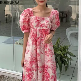 Korejpaaの女性は韓国のシックな夏のフレンチレトロな正方形の襟ハロー染料緩い汎用バブルスリーブショートベストド210526