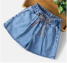 Summer Kids Short Denim s For Girls Fashion Girl Plaid Jeans Children Pants s Clothing 210429