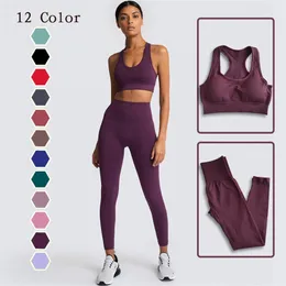 Seamless Hyperflex Workout Set Sport Leggings och Top Yoga Outfits för kvinnor Sportkläder Atletisk Kläder Gym 2 Piece XL Storlek 210802