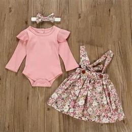 Осенние младенческие девочки для девочек одежды наборы одежды 3шт розовый розовый полнец