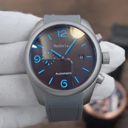 Erkek Saatler Montre De Luxe Çizgili Çelik Saatı Otomatik Mekanik Hareketi Siyah Yüz Kauçuk Kayış Toptan ve Perakende