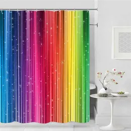 Modern Rainbow Stripes Dusch gardin dekor Vattentät Polyester Miljövänlig Dusch Gardiner Badrum dekoration douchegordijn 211116