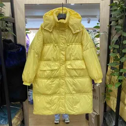 Winter Down Coat Kvinnor Medium Lång Casual Hooded Parkas Ultra Light Warm Jacket Snow Outwear 210430