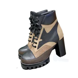 2021 Botas de tornozelo de luxo womenser grosso alto saltos altos luxur y design r lace-up martin b oots senhoras moda inverno curto boot boot 9cm