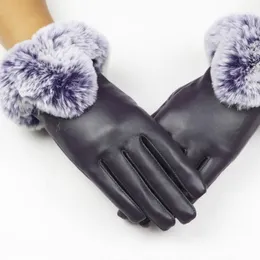 Rękawice zimowe Kobiety Casual Lady Black Mitten Skórzane Jesień Ciepłe Futro Mettny Guantes de Invierno Para Mujer L311