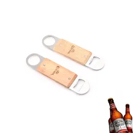 Öppnar Creative Wood Handle Opener Beer Corkwrew Rostfritt stål Portable Hanging Beer Bottle Openers Hållbara dryck Bar Kököppnar Verktyg