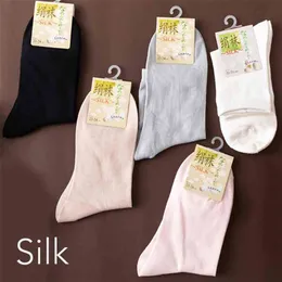 Real Silk Crew Sock Calzino casual Caviglia Punta senza cuciture Traspirante Resistente agli odori 5 paia 210720