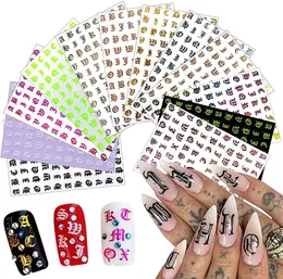 Holografiska brev Nail Art Stickers Old English Nails Sticker Dekaler för kvinnor Tjejer DIY Dekoration Manikyr