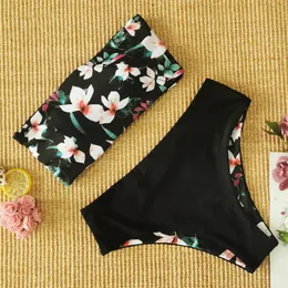 2020 New Sexy Low Hight Bikini Set Swimwear Women Bandeau Female Print Floral Strappy Swimsuit Bathing Suit Beach Wear Biquini 1135 Z2