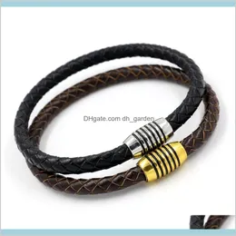 Weave Leather Silver Gold Magnetic Clasp Braid armband manschettkvinnor Män smycken Will och Sandy Drop Ship Q7dwe Charm Armband E5ylq