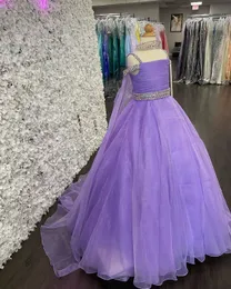 Sukienka małej miss Pageant for Teens Juniors Toddlers 2022 z Cape White Lolic Organza Long Kids 1st Komunicja Crystals Stra297N