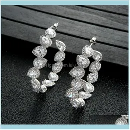 Jewelryluxury Shinning Leaf Shaped Earrings Full Mirco Paved Cubic Zircon Naija Dubai Wedding Fashion High End Jewelry Hoop Hie Drop Delev