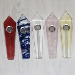 Crystal Rökning Quartz Tobacco Pipes Rosa Purple Hand Skuren Kristaller Oljebrännare Rör Dabber Tools Glass Ash Catchers