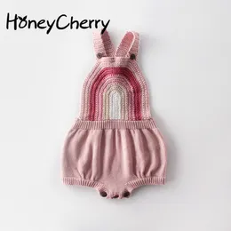 Baby Girl Bodysuits Rainbow Backband Knitted Wool Clothes For Babies And Infants First Birthday Outfit girl 210515