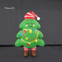 Personalized Walking Inflatable Xmas Tree Costume 2m Green Wearable Blow Up Christmas Tree Suit For Parade Show