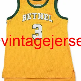 غرزة مخصصة Allen Iverson Bethel High School Yellow Basketball Jersey XXS-6XL