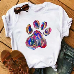 Maycaur Fashion Women Dogs Paws T Shirt Peace Love Dogs Funny Casual O-neck Short Sleeves T-shirt Summer Kawaii Female Tee Shirt X0628