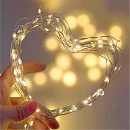 Stringhe LED String Lights 2M 5M 10M Impermeabile Filo d'argento Luce Ghirlanda Decorazione di nozze Lampada da fata natalizia Illuminazione domestica per interni