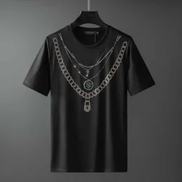 Yaz Tshirt Erkekler Pamuk Nefes O-Boyun Tops Tees Zincir Baskı Lüks T-Shirt Erkek Streetwear Giysileri Siyah Beyaz 210527