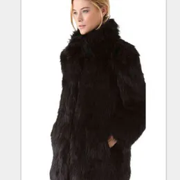 ブラックフェイクの毛皮のコート女性の冬の中長いウサギの女性のジャケットビッグサイズ211207