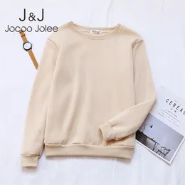Jocoo Jolee Autumn Loose Fleece Sweatshirts For Women Casual Long Sleeve O Neck Thick hoodies Vintage Korean Harajuku Tops 220314