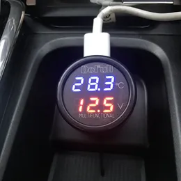 Termometr ładowarki USB Cyfrowy napięcie samochodu Voltmeter Miernik przyrządu Temperatura Monitor do baterii 12V i 24V