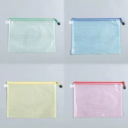 Filing Supplies Colorful Waterproof A4 PVC Mesh Document Bag Zipper Grid File Storage Bags Stationery Document Pouch Files Sorting ZL0288sea