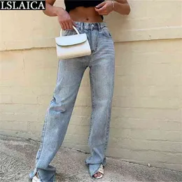 Kadın Pantolon Tüm Maç Yenilik Cep Streetwear Kadınlar için Rahat Gevşek Düz Kot Fermuar Moda Femme Pantalon 210515