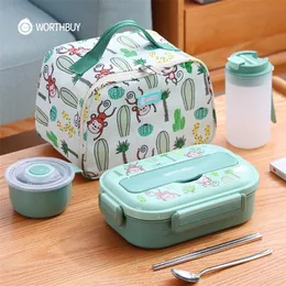 WorthBuy Lunch Box för barn med fack 316 Rostfritt stål Söt apa Bento School Läcksäker matbehållare 220217