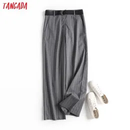 Tangada moda mulheres listradas terno calças calças com bolsos de barras botons escritório senhora calças pantalon 6d22 210609