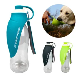 580ml Portable Pet Dog Water Bottle Soft Silicone Leaf Design Travel Bowl för valpkatt dricker utomhusdispenser 210615