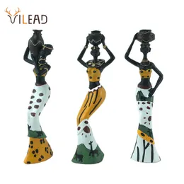 Vilead 3pcs / set afrikanska statyer harts kreativa figurer av inredning hantverk ornament för hem vardagsrum 210804