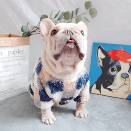 Xadrez Impresso Pets Camisola Roupa Dupla Lã Pet Camisa De Cão Vestuário Inverno Esportes Bulldog Cães Camisolas