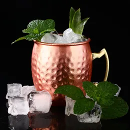 Wholesale Moscow Mule Mug Stainless Steel Beer Cup Rose Gold Silver Copper Hammered Copper Plated Bar Drinkware Beverage Mug Cocktail Glass DH8111