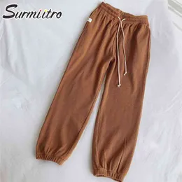 SURMIITRO Estilo Coreano Calça de Moletom Longa Primavera Outono Moda Solta Cintura Alta Harém Calças Baggy Calças Femininas 210712