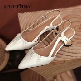 Sophitina Sandały Letnie Kobiety Casual Slip-on Premium Skórzane Sandały Wskazał Toe Comfort Fashion Commute Lady Shoes AO879 210513