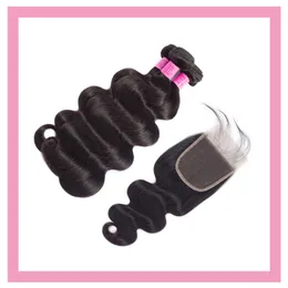 Indian Body Wave 3 pacchi con chiusura in pizzo 5X5 doppie trame chiusure superiori tre parte centrale 4 pezzi colore naturale