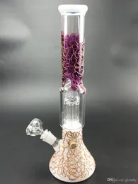 Handmade Craft Glass Beaker Bong hookahs Purple Height 36cm Black Color Percolator bongs for smoking 18.8mm joint